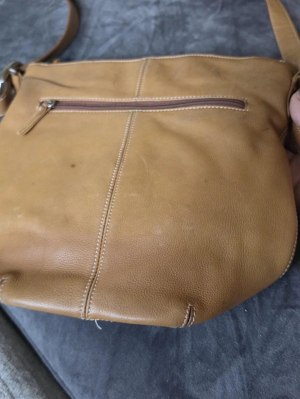 Tignanello Tan Shoulder Tote with Green Pouch